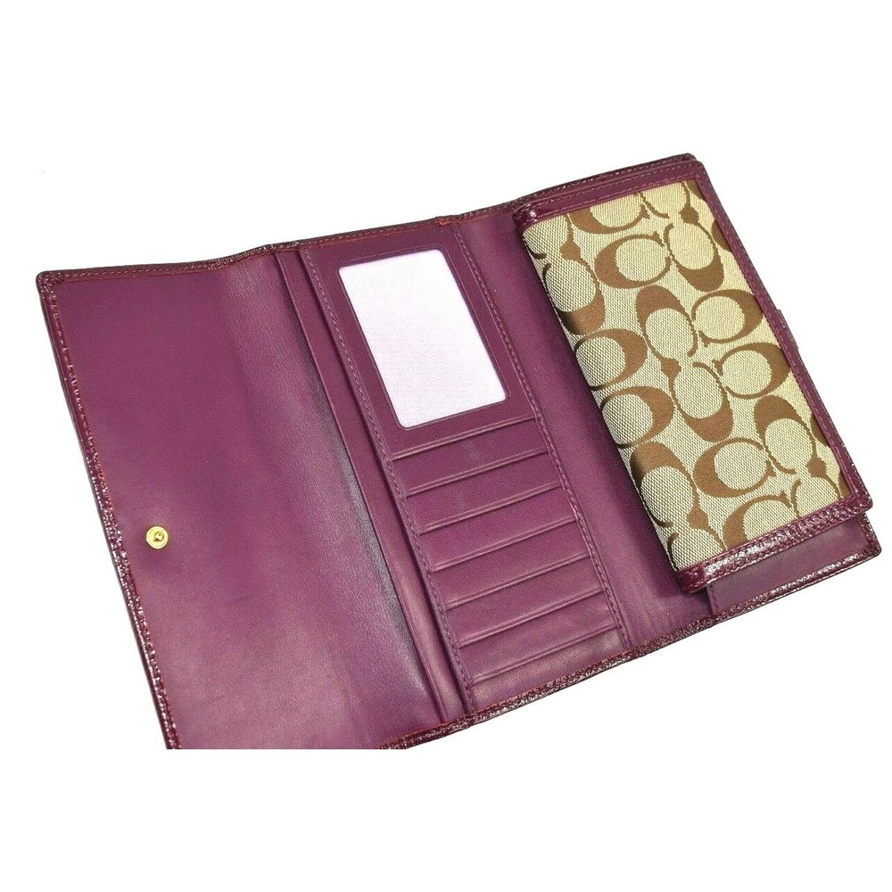 Coach Signature Collection Wallet Brown Purple Woven Jacquard Leather NWT - Picture 9 of 11